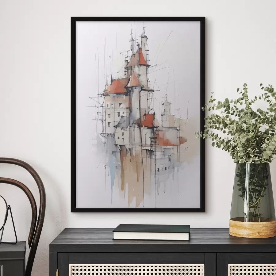 Fototapetes Māju imitācijas skice un akvareļgleznojums f45764