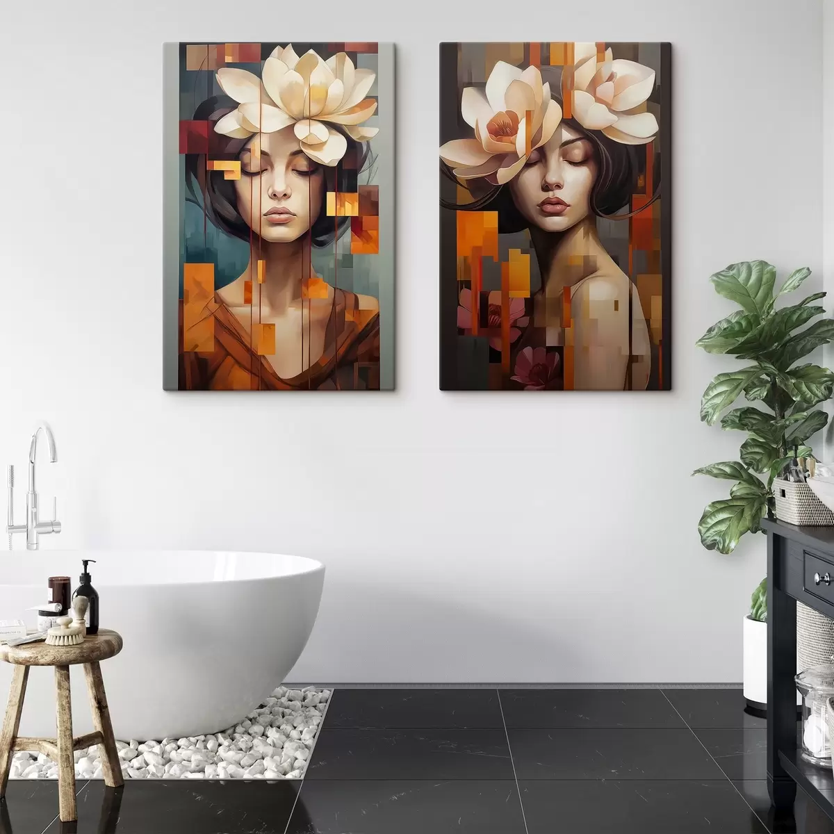 Glezna Sieviete ar ziediem m00734