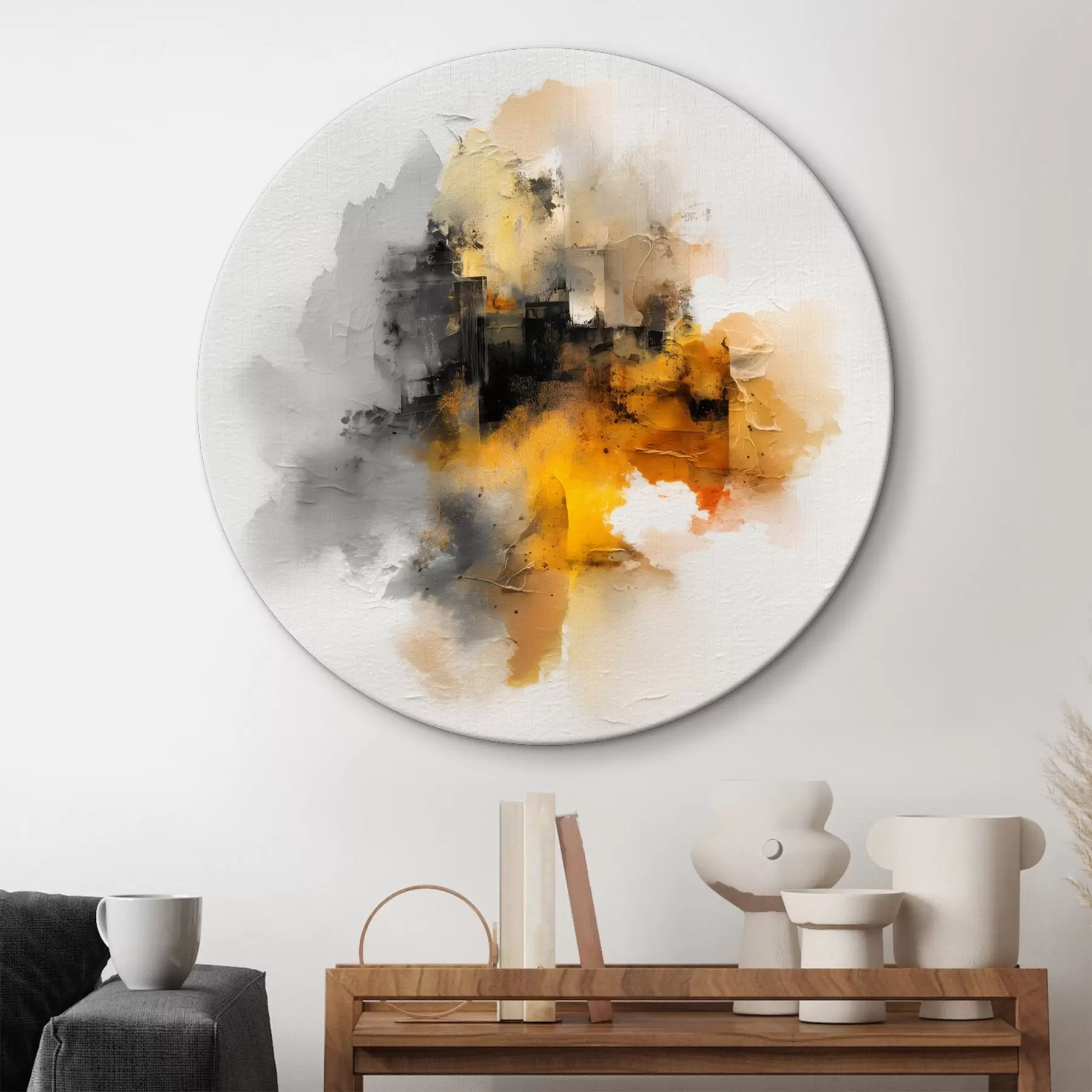 Glezna Abstrakta kompozīcija oranžos un pelēkos toņos ar faktūru r45238