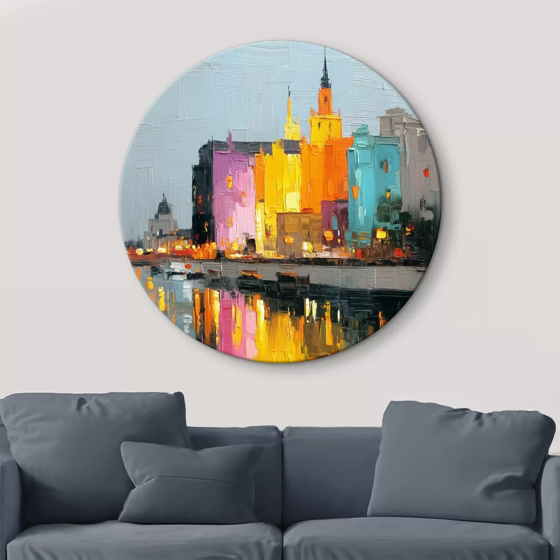 Glezna Pilsētas gaismas: spilgta ainava impasto stilā r45242
