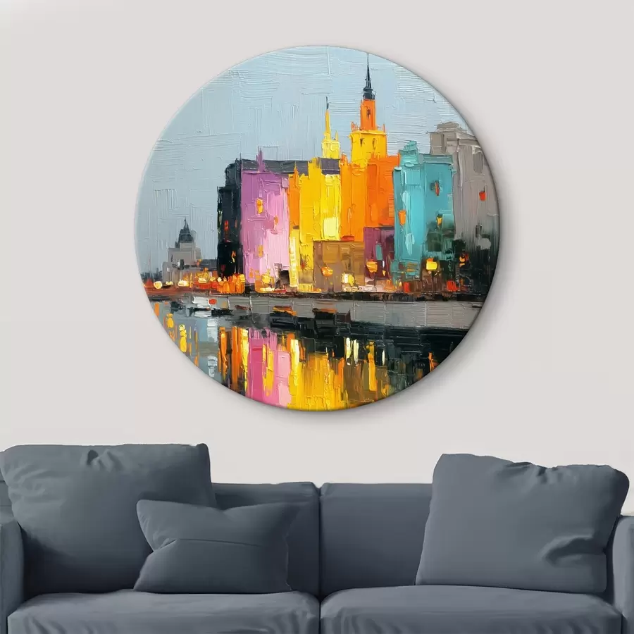 Glezna Pilsētas gaismas: spilgta ainava impasto stilā r45242