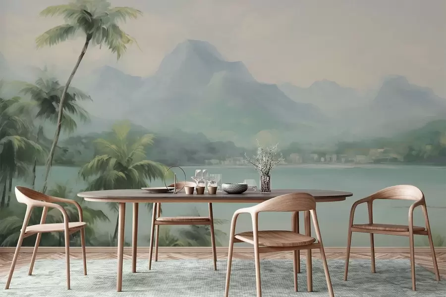 Fototapetes Palmas koki kalnu fonā w04535