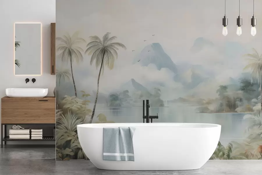 Fototapetes Upe džungļos netālu no kalniem w04536