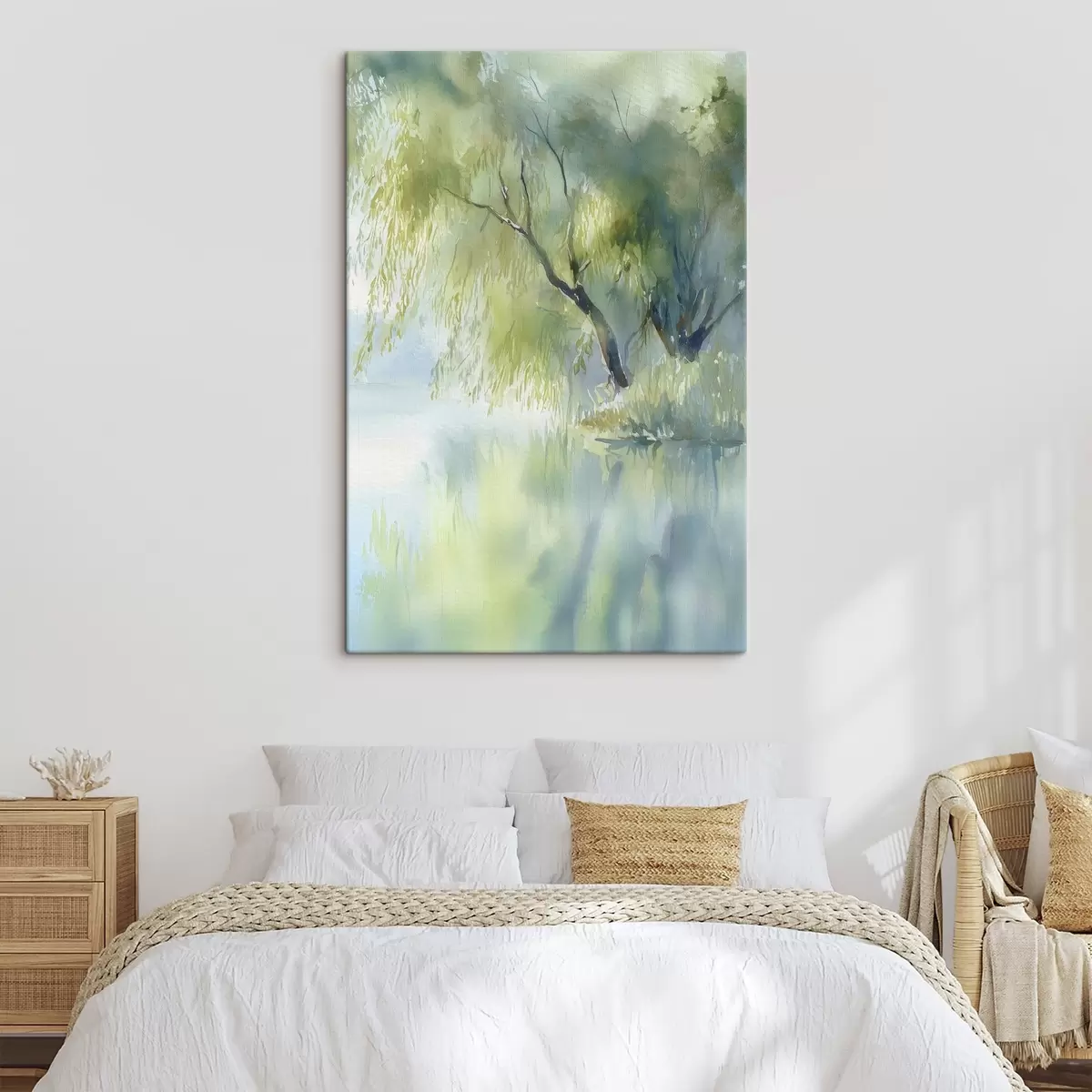 Glezna vītols ezera krastā akvareļa stilā s45715