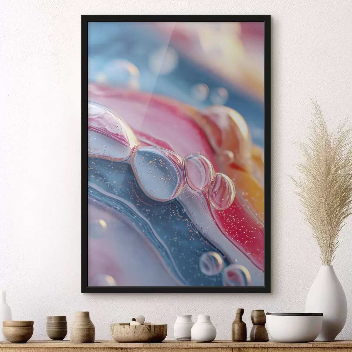 Plakāts daudzkrāsainas viļņi ar burbuļiem f45705