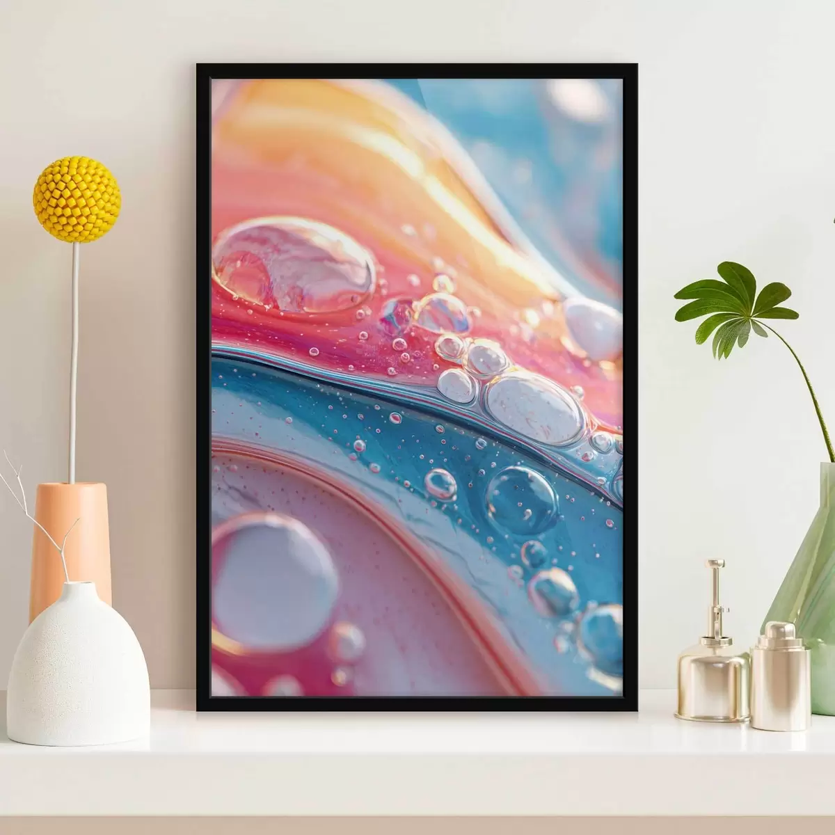 Plakāts daudzkrāsainas viļņi ar burbuļiem f45707