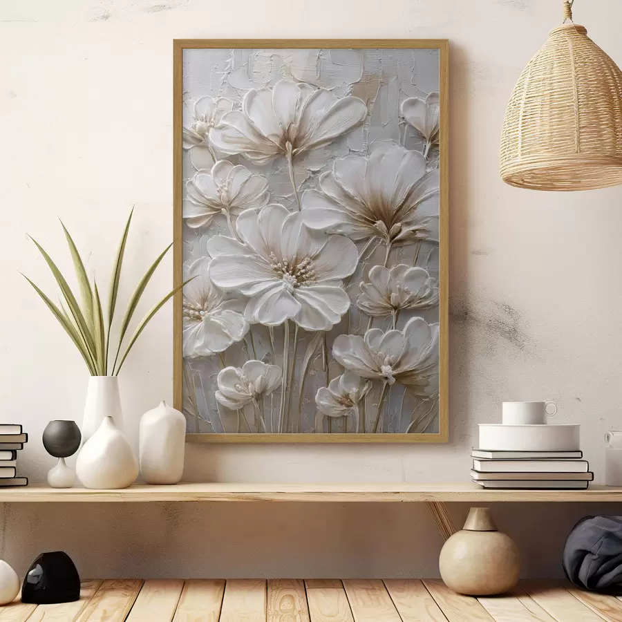 Fototapetes krēmkrāsas ziedi ar imitētu impasto stilu f45712
