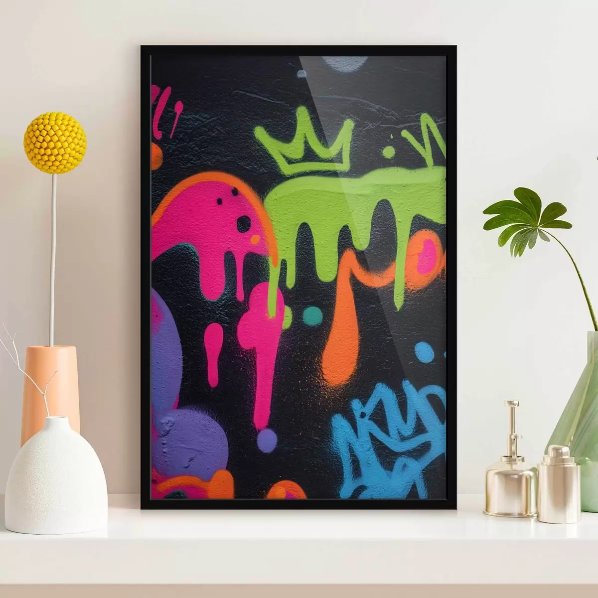 Plakāts spilgti ielu grafiti uz tumša fona f45716