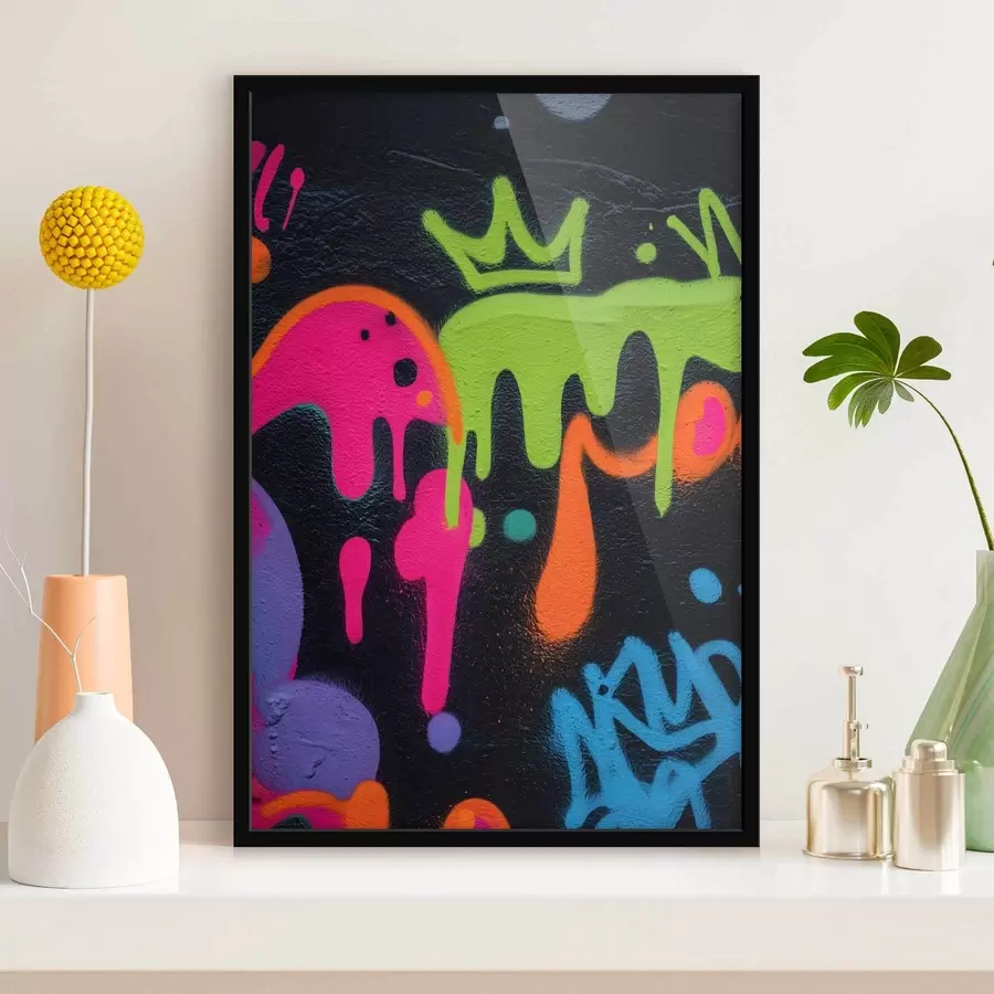 Fototapetes spilgti ielu grafiti uz tumša fona f45716