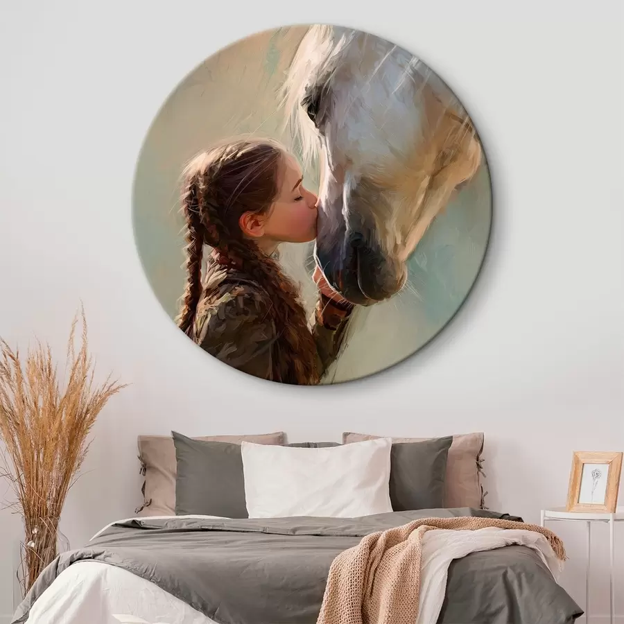 Glezna meitene skūpsta zirgu r45731