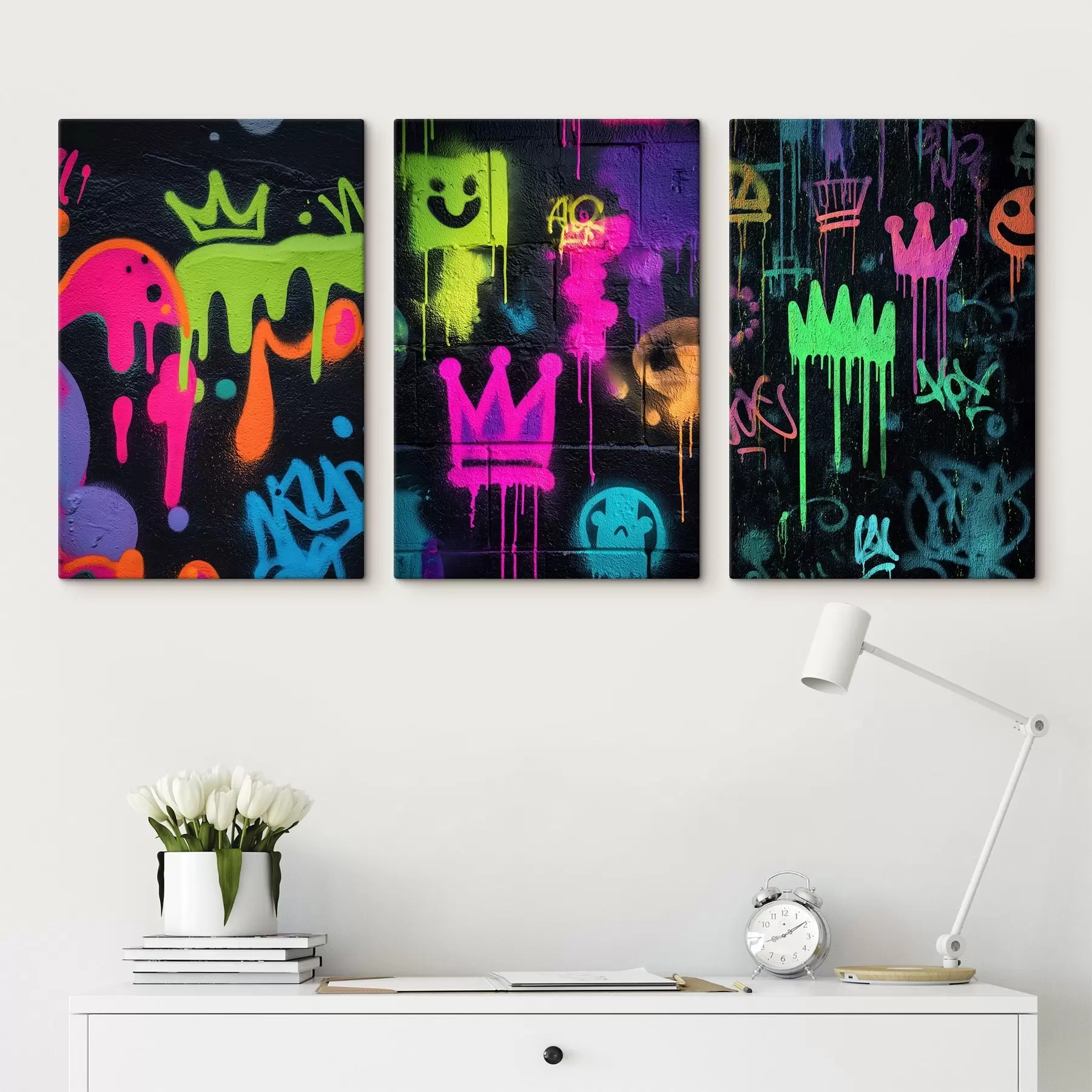 Glezna spilgti ielu grafiti uz tumša fona m00703