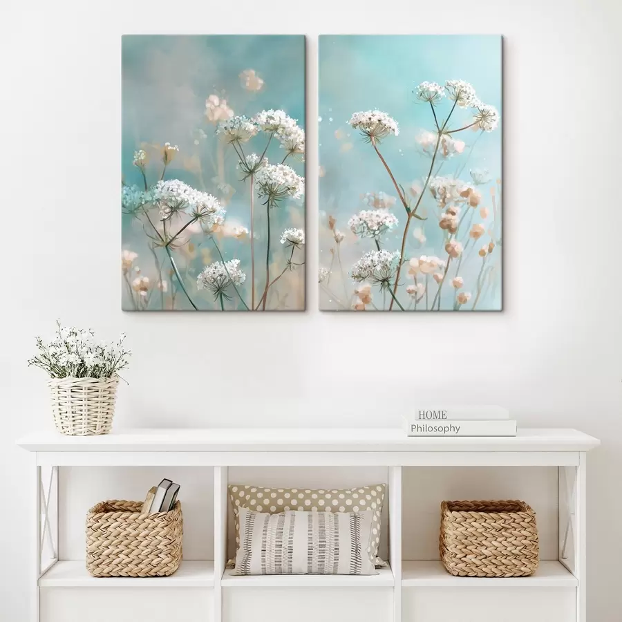 Glezna Karalienes Annes mežģīnes ziedi akvareļa stilā uz zila fona m00705