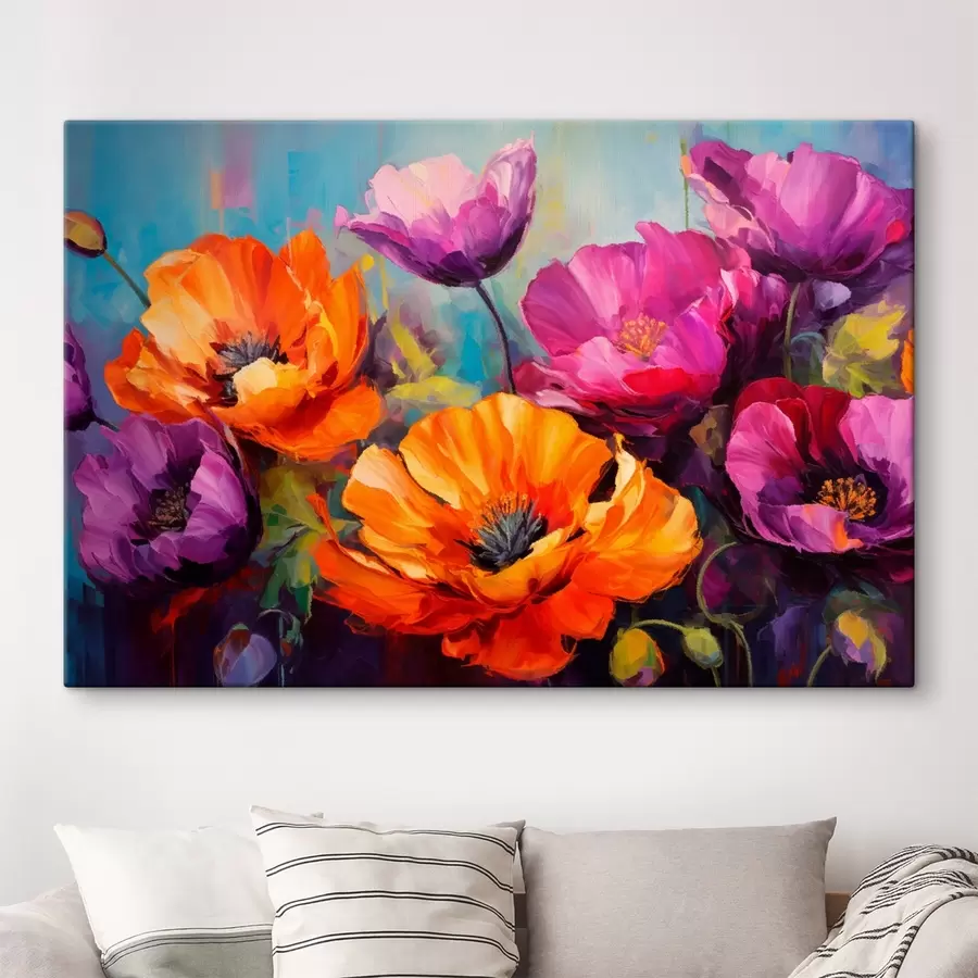 Glezna Spilgti magones violetos un oranžos toņos s45804