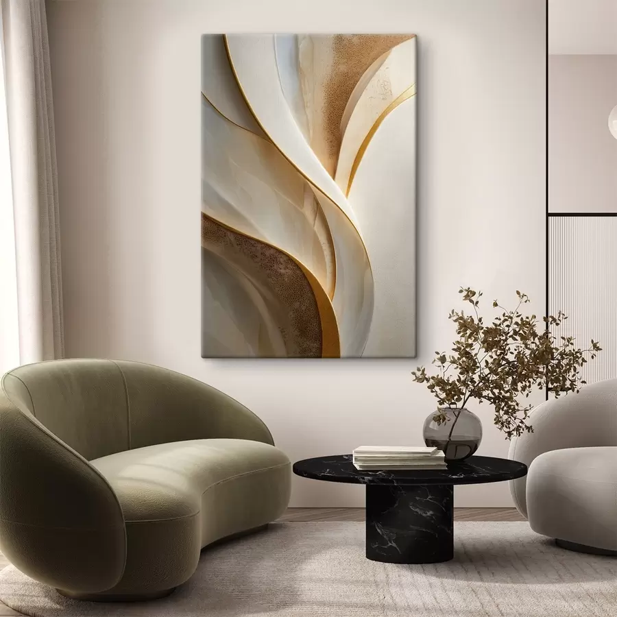 Glezna Abstraktas līknes ar dzeltenoranžiem un smilškrāsas akcentiem s45807