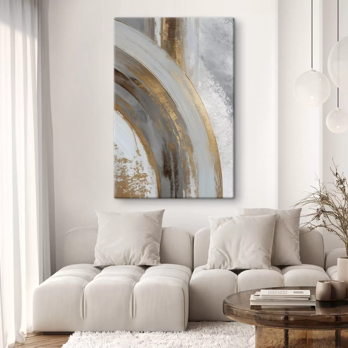 Glezna Abstrakti pelēki un dzelteni pusapļi s45809