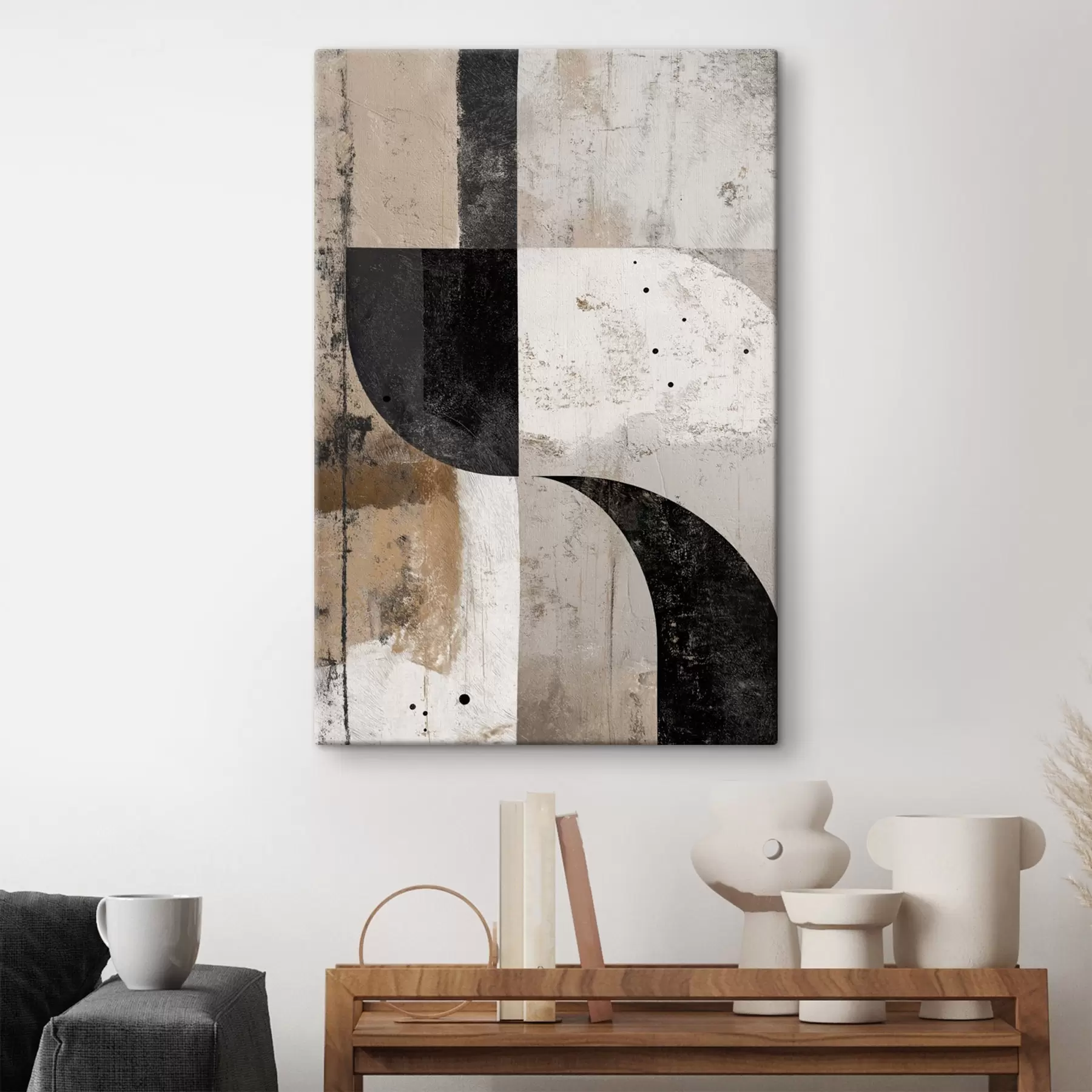 Glezna Ģeometriskas formas smilškrāsas un melnā tonī s45811