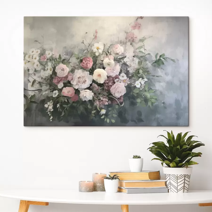 Glezna Romantisks rozā un baltu ziedu pušķis s45817