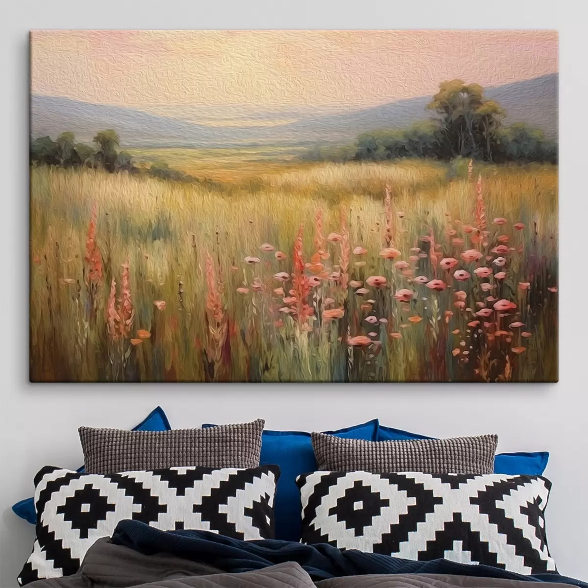 Glezna Lauku ainava ar ziediem saulrietā s45818