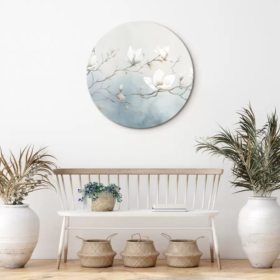 Glezna Magnolijas zari ar baltiem ziediem uz delikāta fona r45806