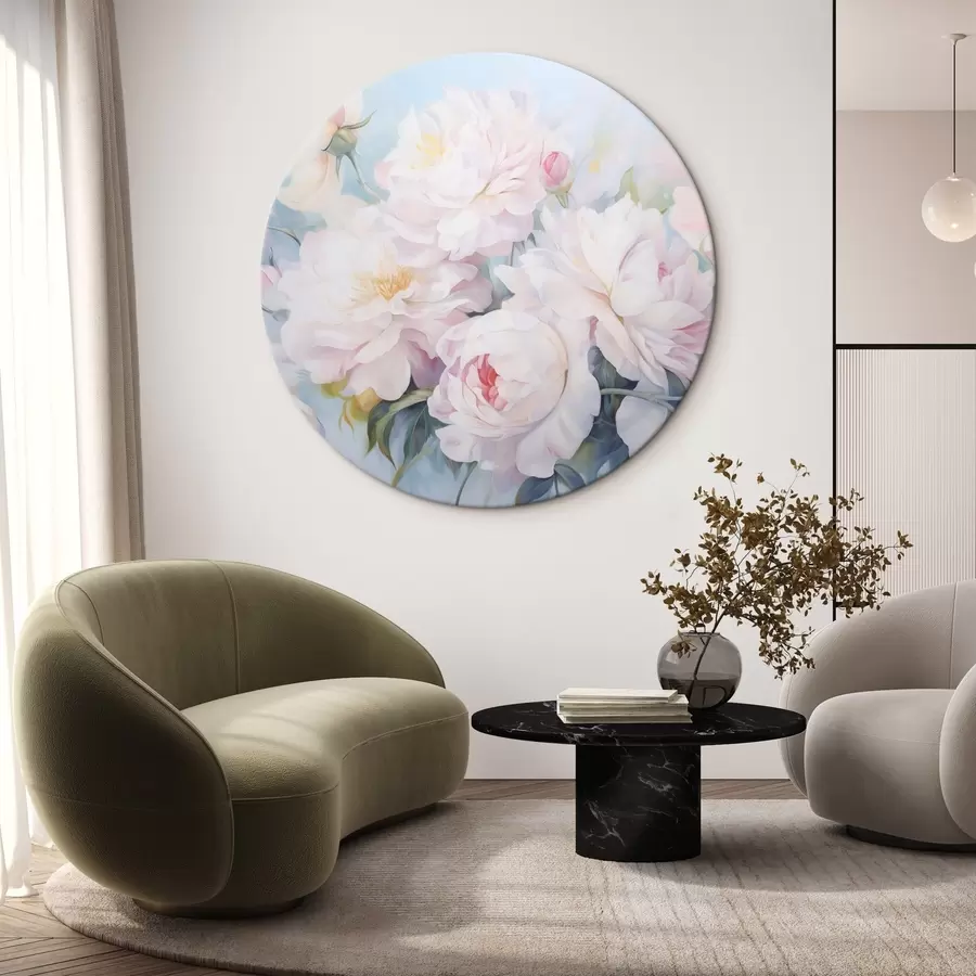 Glezna Maigi rozā peonijas uz debeszilā fona r45813