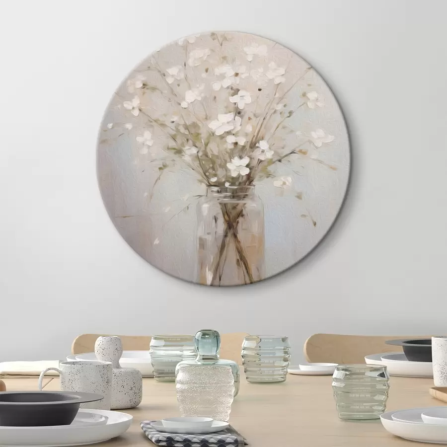 Glezna Baltu ziedu pušķis caurspīdīgā stikla vāzē r45814