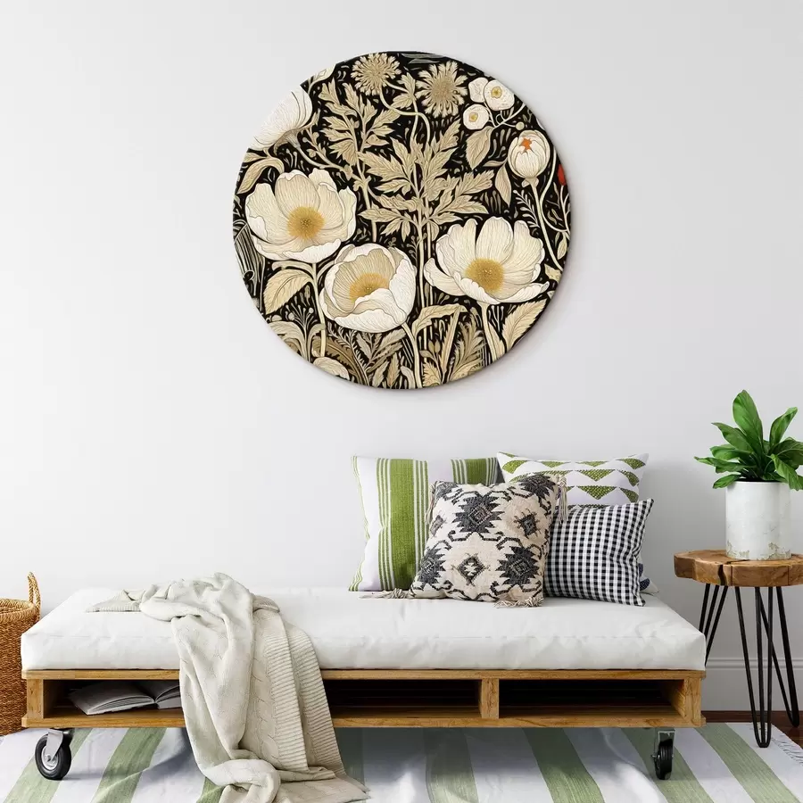 Glezna Krēmkrāsas ziedi un zāle uz melna fona r45816