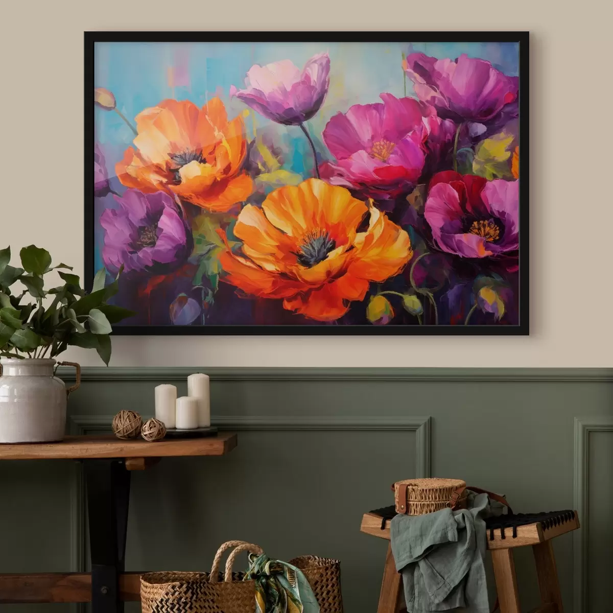 Plakāts Spilgti magones violetos un oranžos toņos f45804