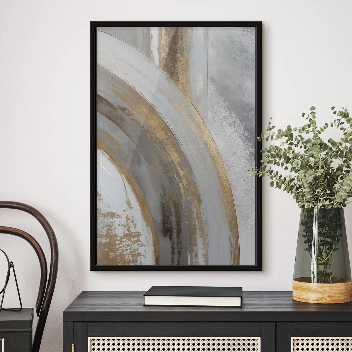 Plakāts Abstrakti pelēki un dzelteni pusapļi f45809