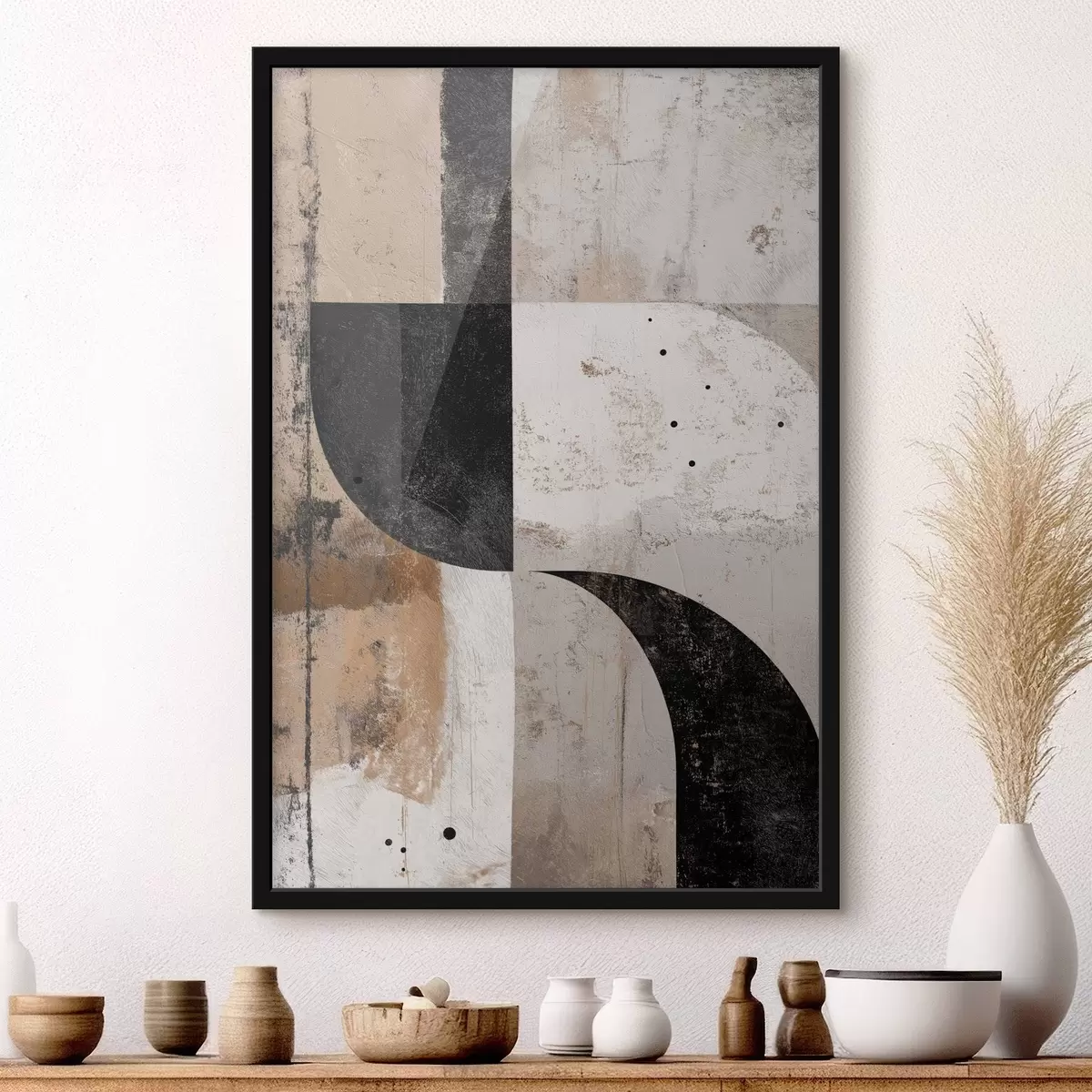 Plakāts Ģeometriskas formas smilškrāsas un melnā tonī f45811