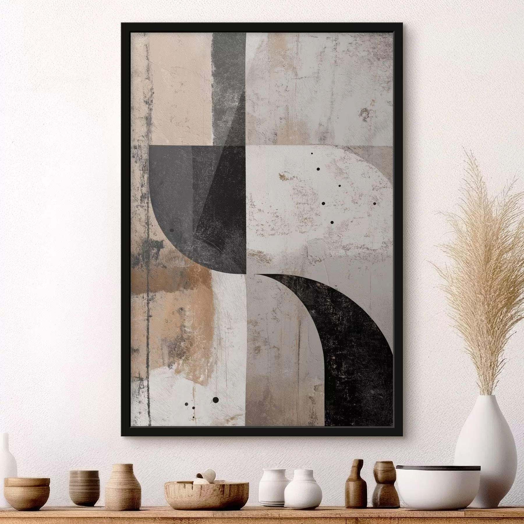 Fototapetes Ģeometriskas formas smilškrāsas un melnā tonī f45811