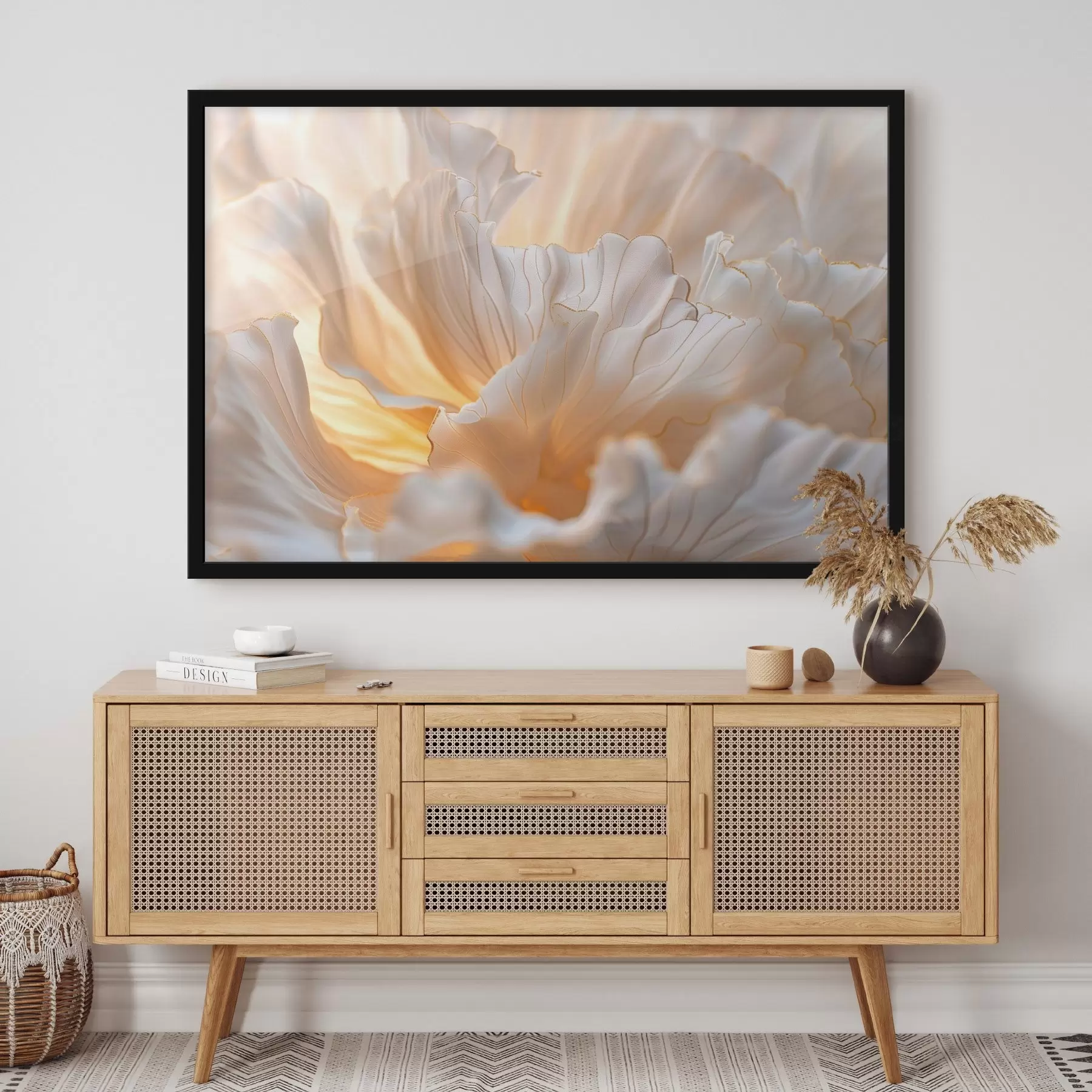 Fototapetes Maigi ziedlapiņas siltos toņos ar dzeltenoranžām malām f45820