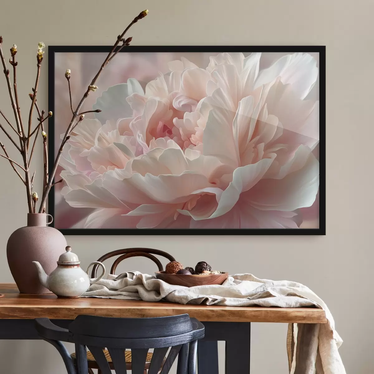 Plakāts Ziedošs peonijs rozā un smilškrāsas toņos f45825