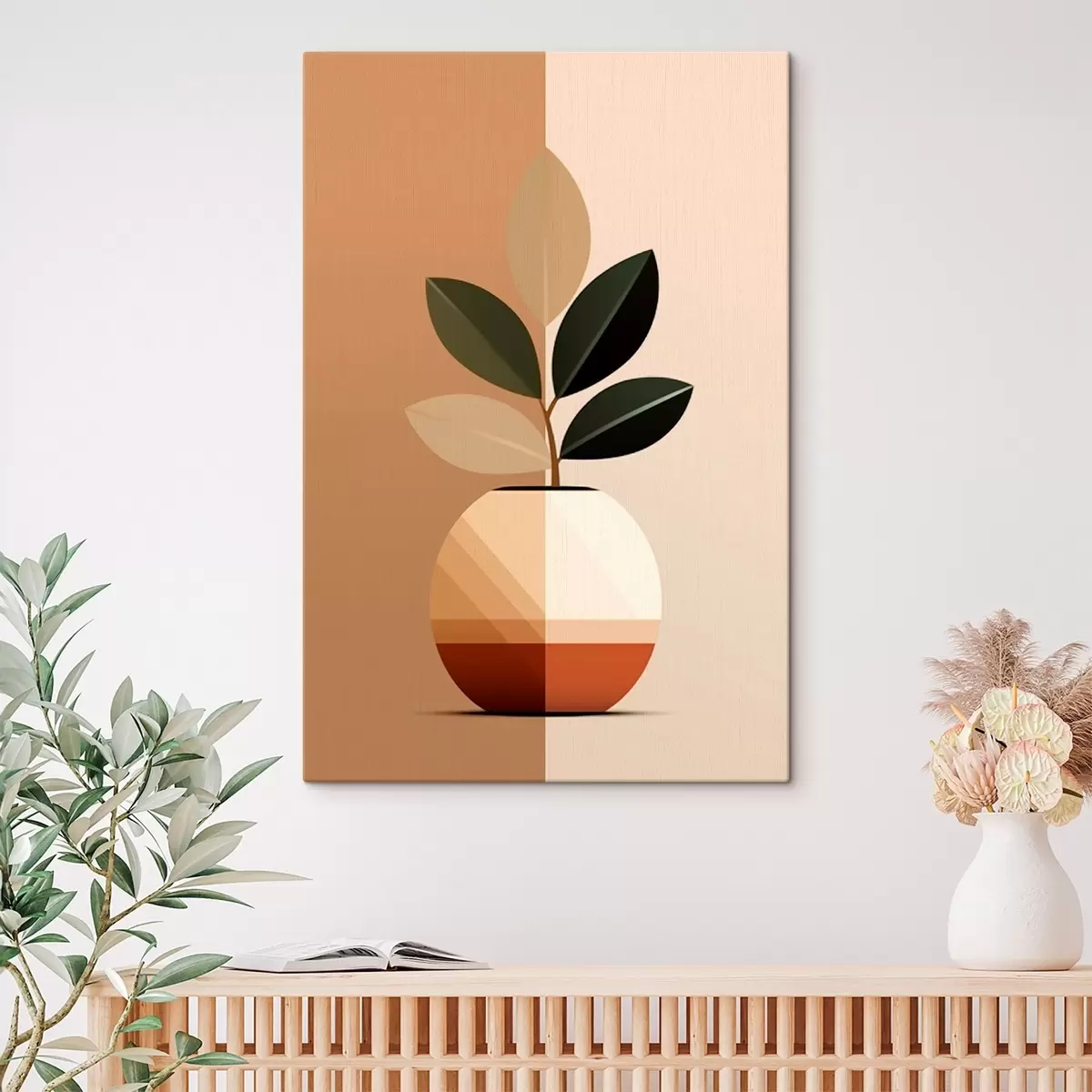 Glezna Ģeometriska vāze ar lapām s45833