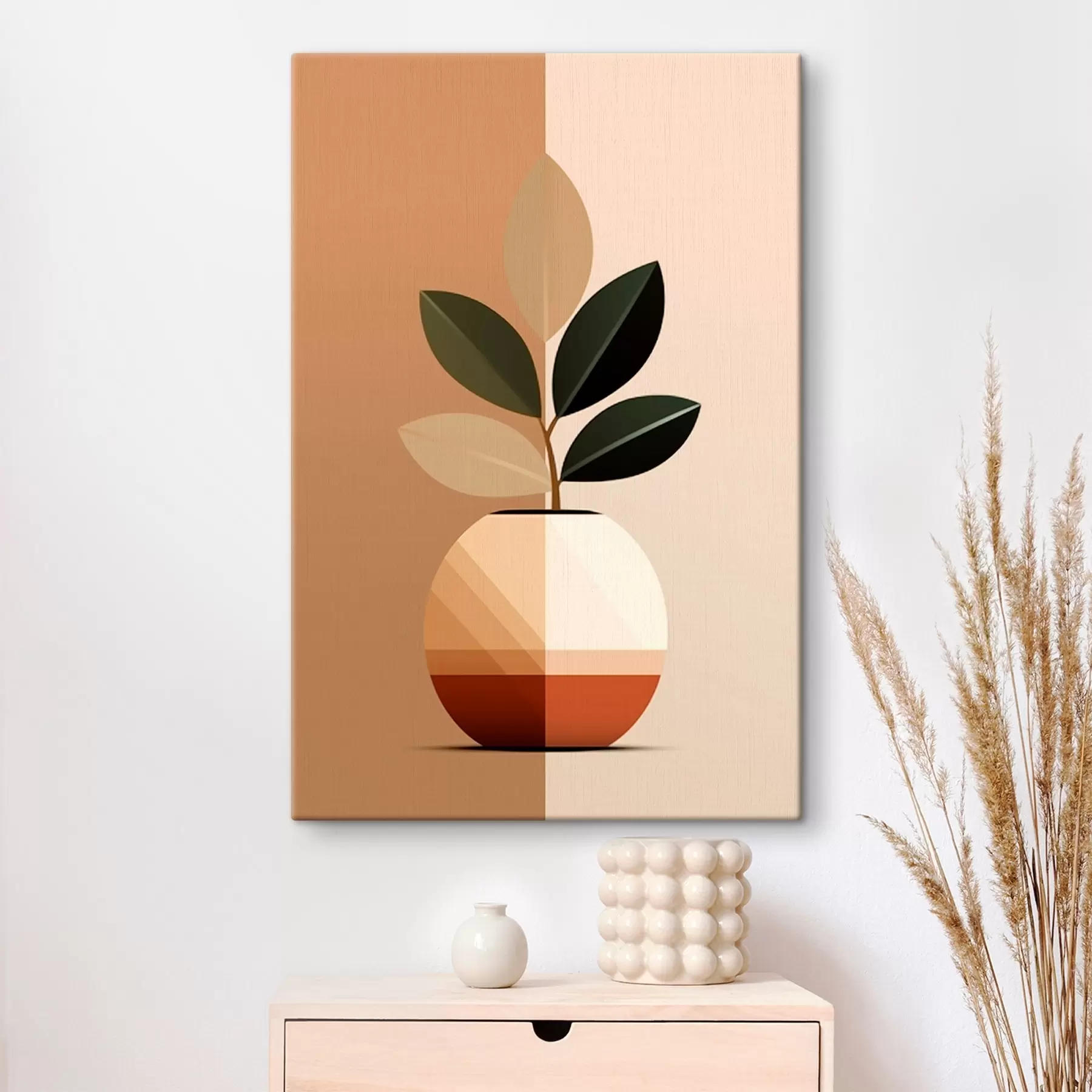 Glezna Ģeometriska vāze ar lapām s45833