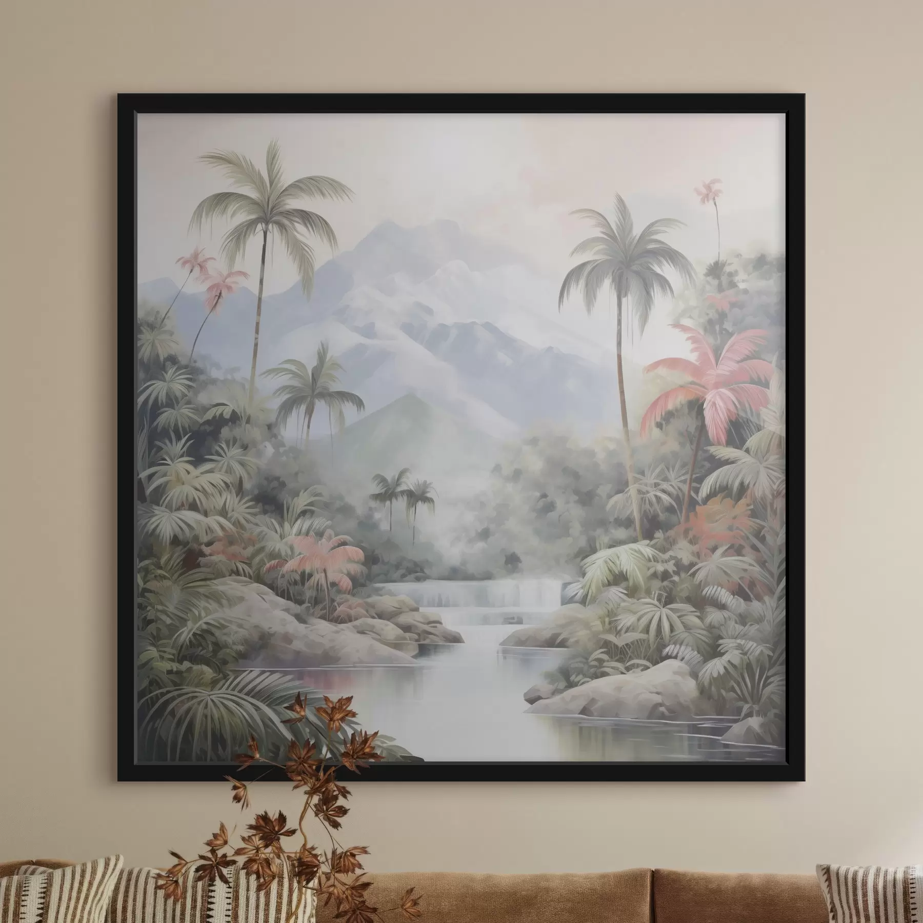 Fototapetes Upe tropu mežā kalnu priekšā f45913