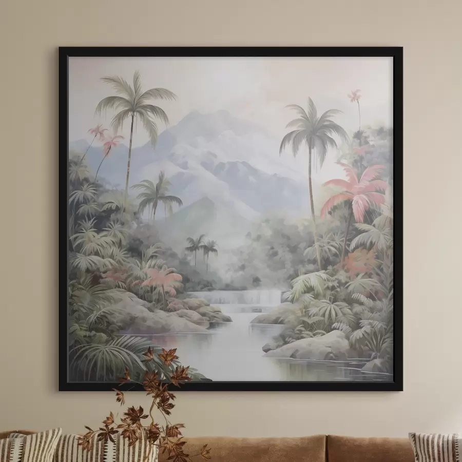 Fototapetes Upe tropu mežā kalnu priekšā f45913