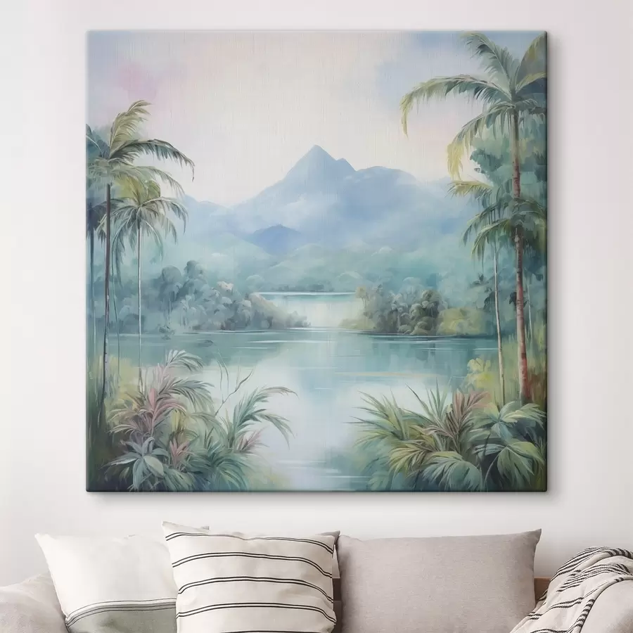 Glezna Upe džungļos kalna priekšā s45912