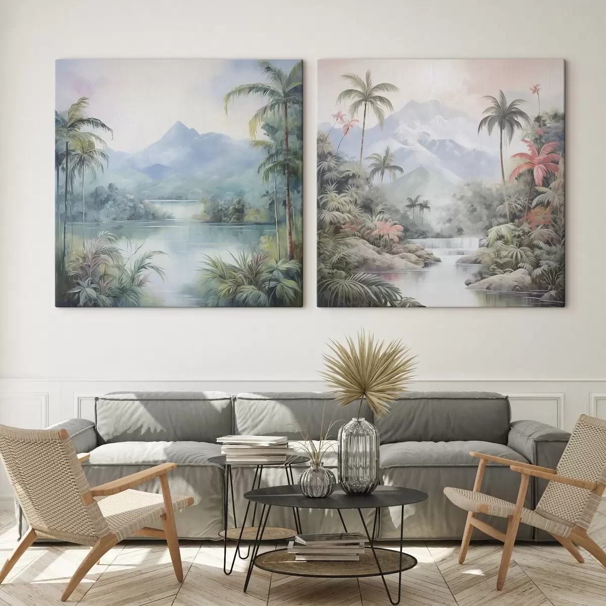 Glezna Upe džungļos kalna priekšā m00751