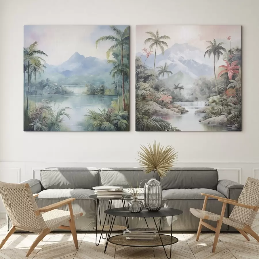 Glezna Upe džungļos kalna priekšā m00751