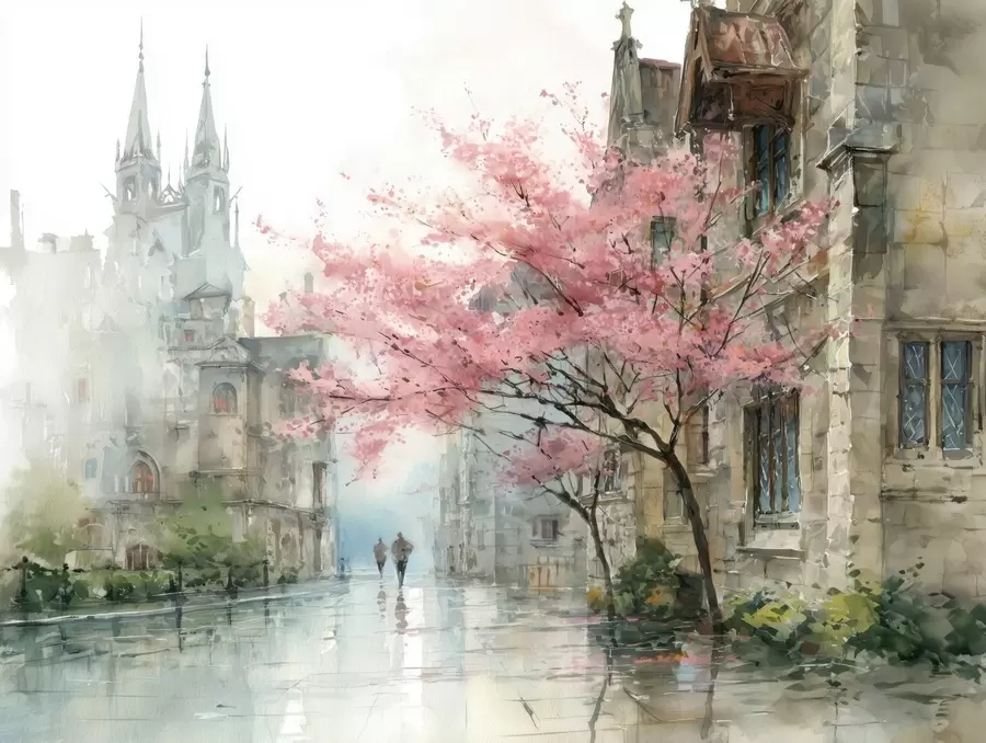 Fototapetes akvareļa stila pilsētas ainava w04500