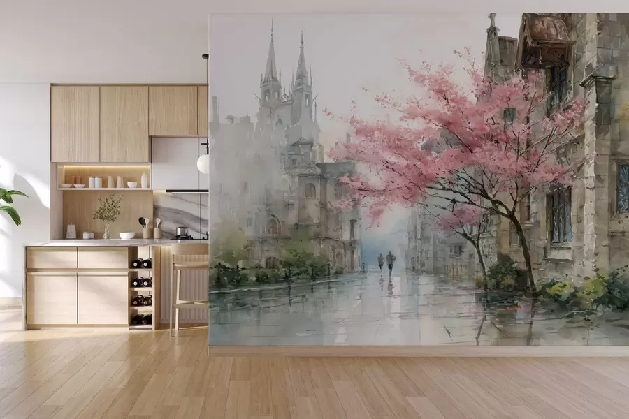 Fototapetes akvareļa stila pilsētas ainava w04500