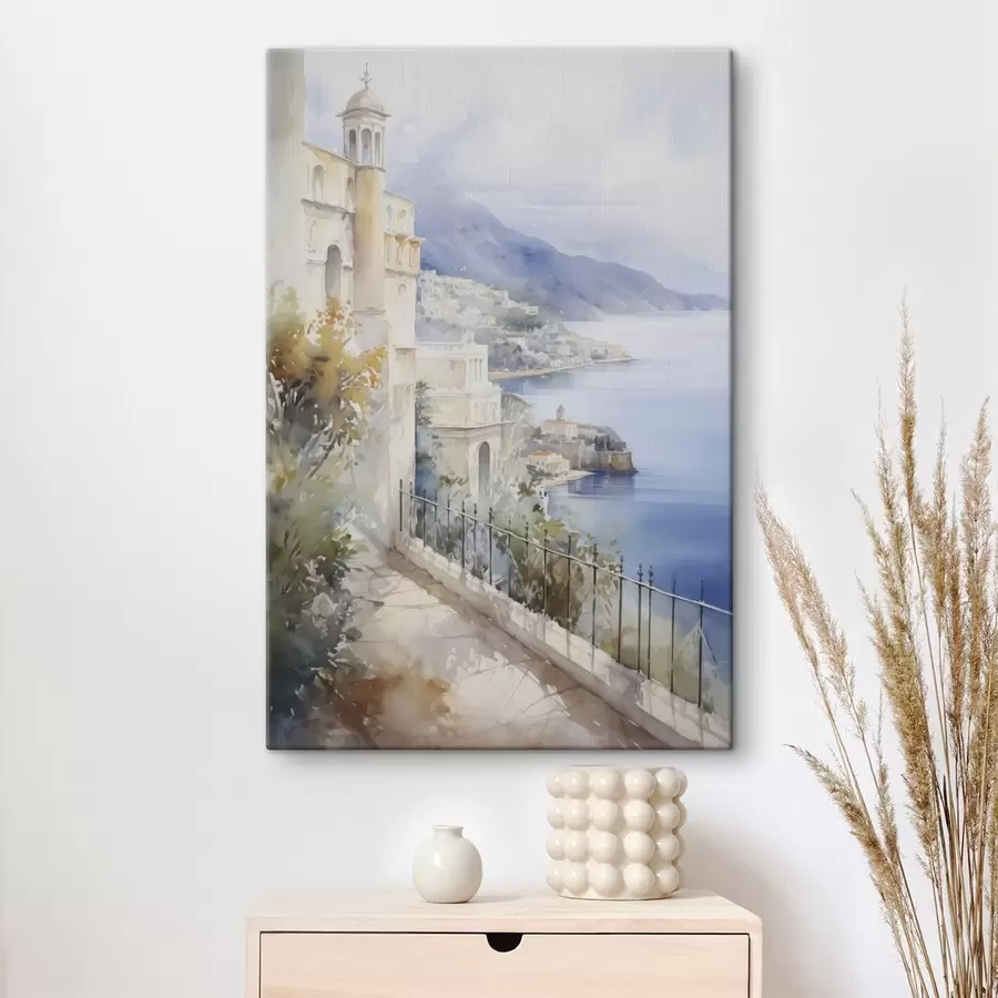 Glezna Līcis pie pilsētas akvareļa imitācija s45979