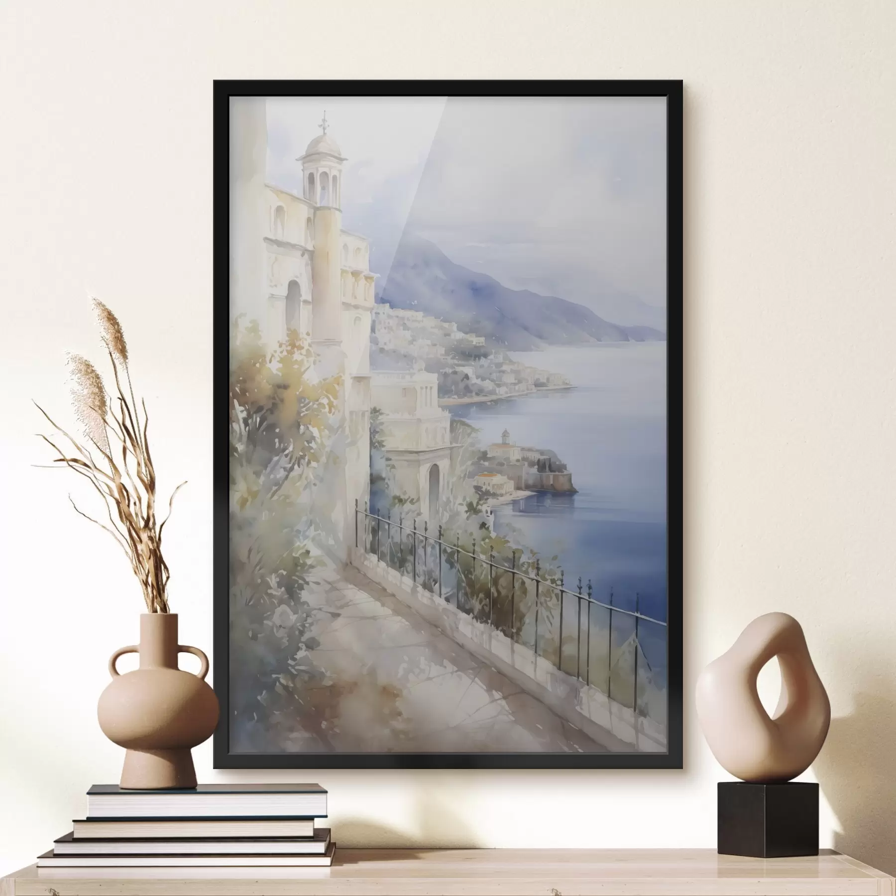 Fototapetes Līcis pie pilsētas akvareļa imitācija f45979