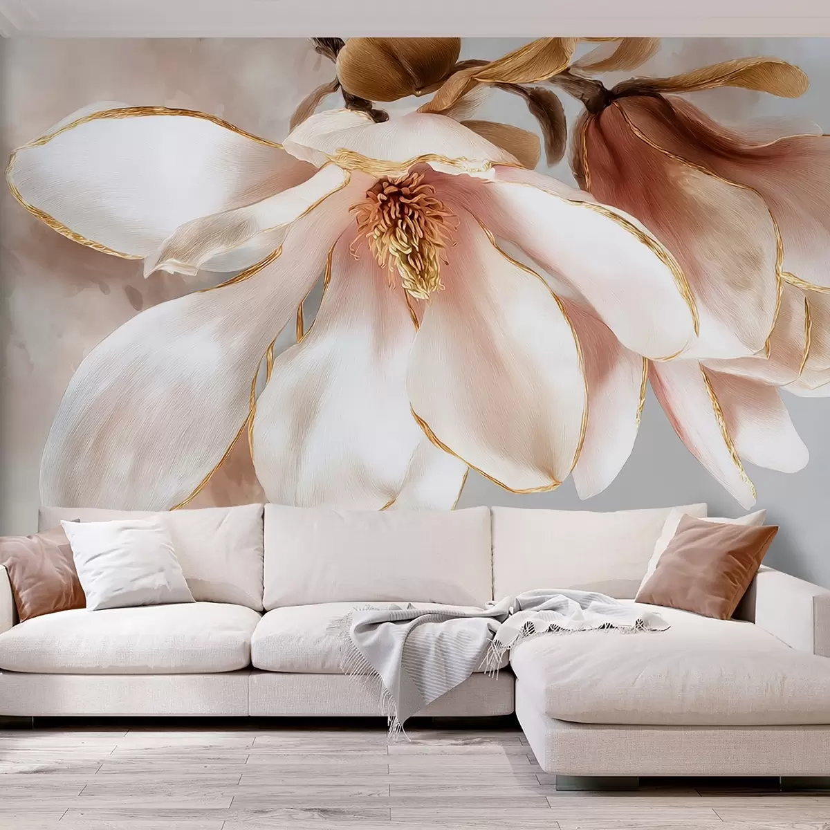 Fototapetes Ziedoša magnolija pasteļtoņos w09387