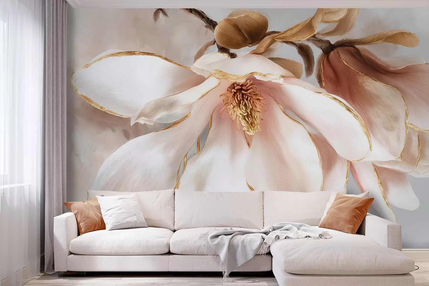 Fototapetes Ziedoša magnolija pasteļtoņos w09387