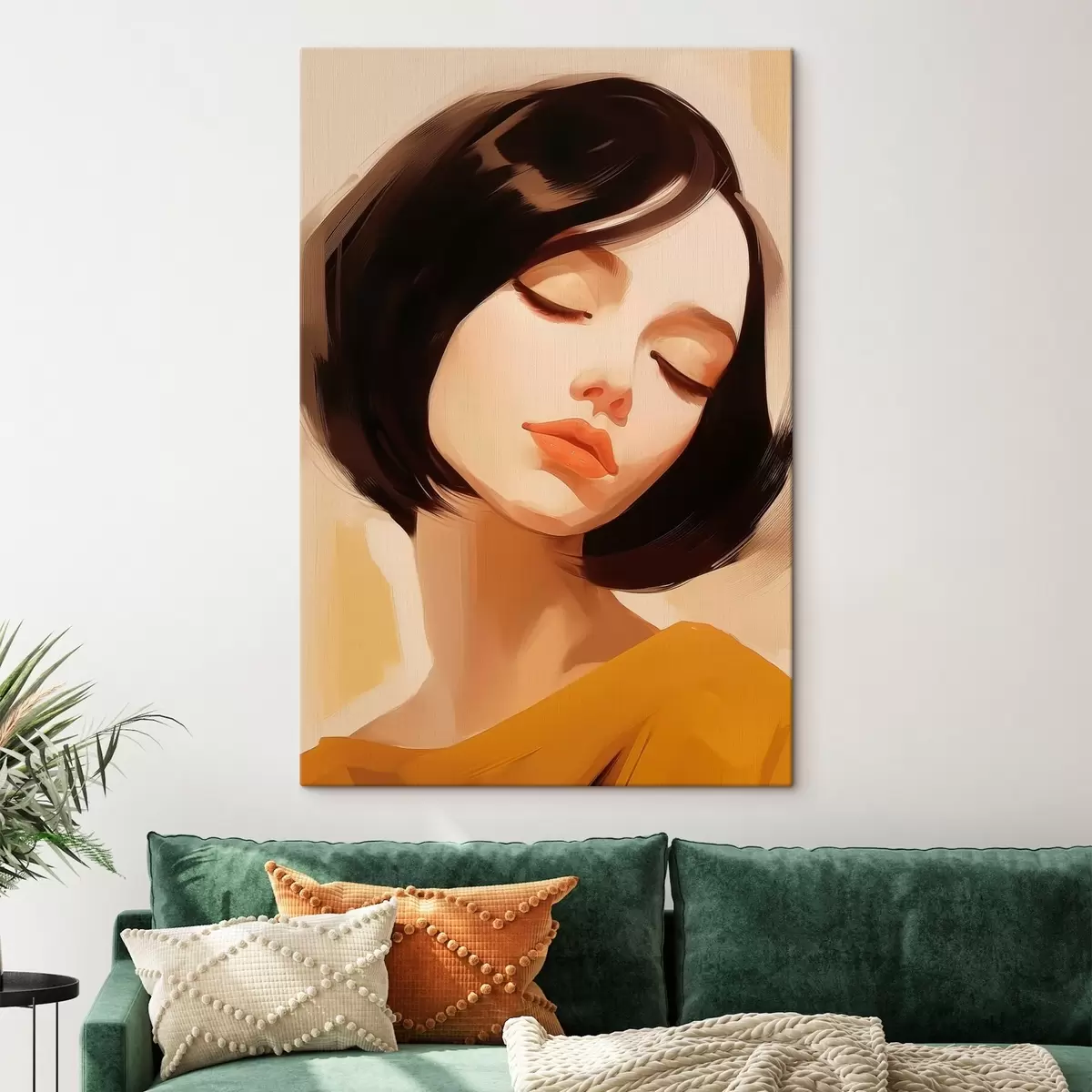 Glezna Sieviete ar īsiem melniem matiem s45960