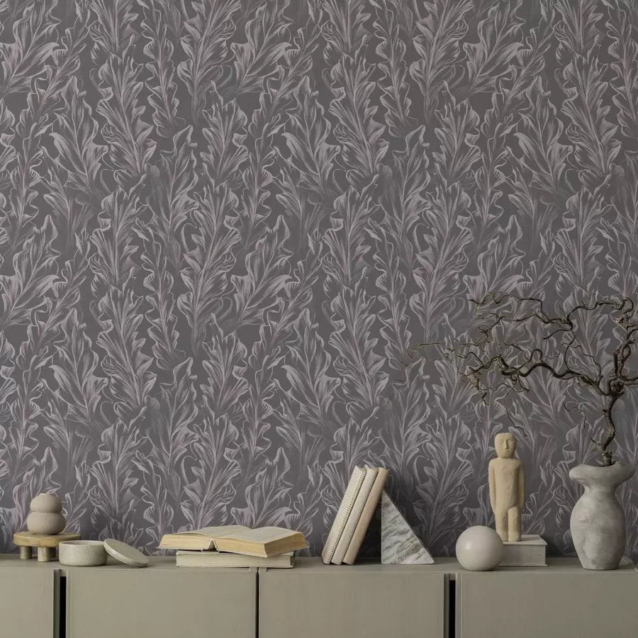 Fototapetes Plūstošas lapu viļņi uz grafīta fona, augsts kontrasts a00495v1