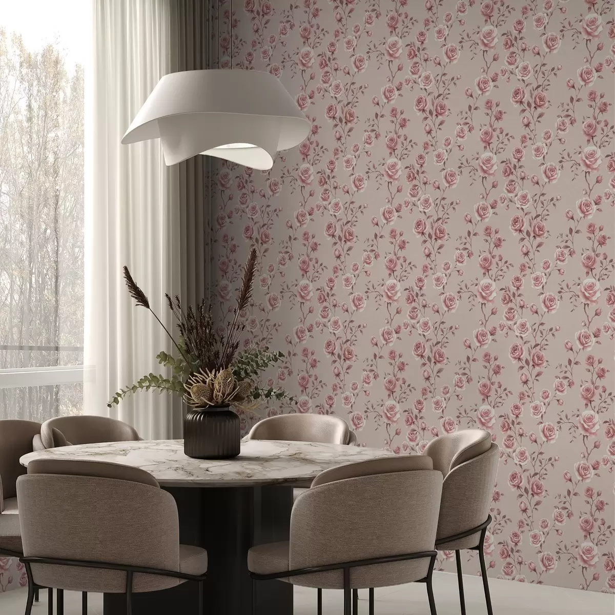 Tapetes Pūderveida rozes uz smilškrāsas fona — vintage raksts a00497