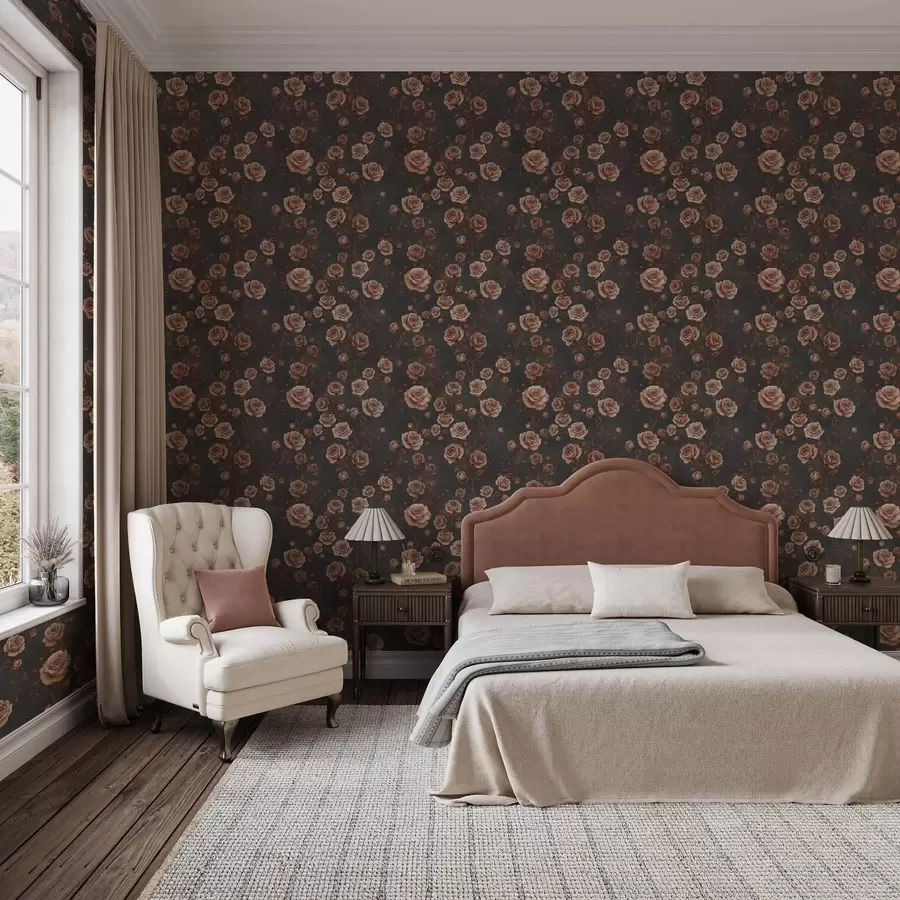 Fototapetes Vintage rozes uz grafīta fona, terakotas krāsu gamma a00497v1