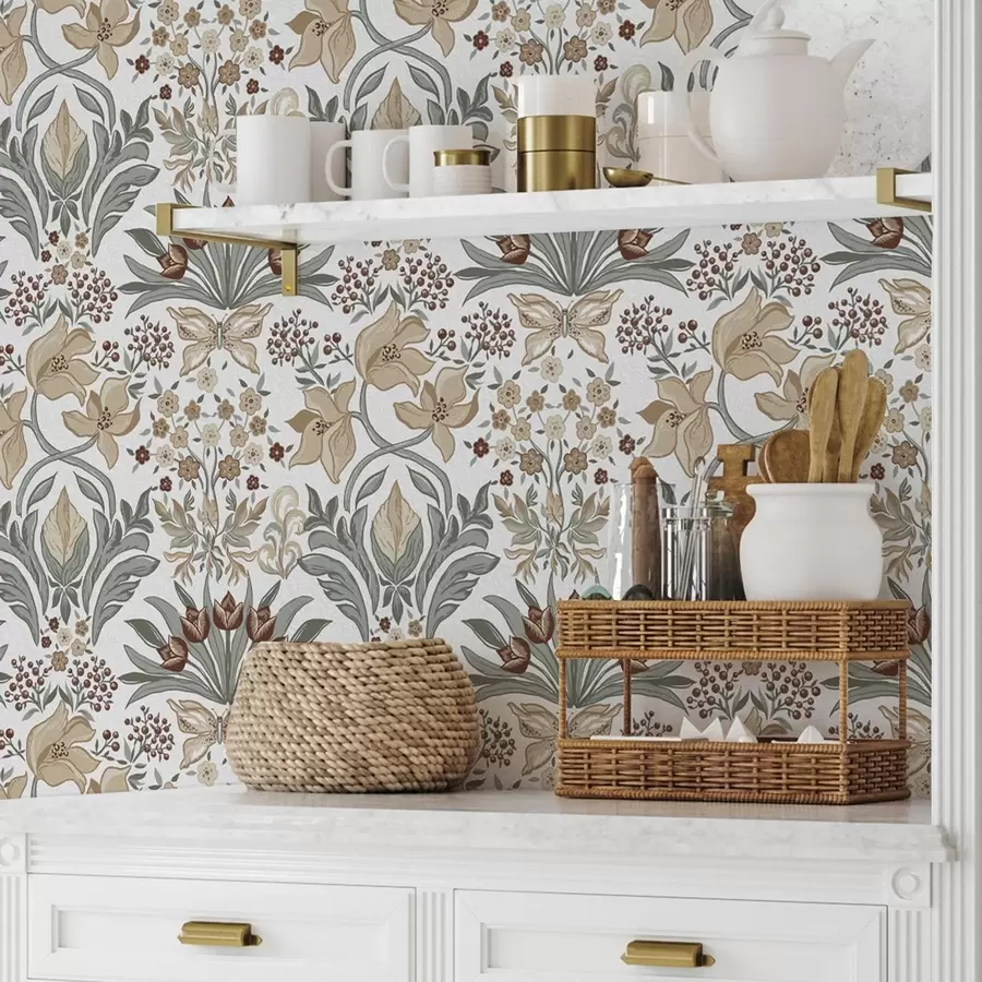 Fototapetes Dekoratīvas lilijas un tauriņš uz balta fona a00500v1